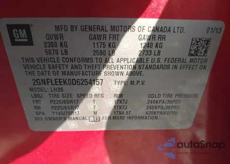 2013 Chevrolet Equinox 1Lt z USA, uszkodzony, nr VIN 2GNFLEEK0D6254157